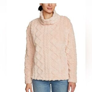 Eddie Bauer Cable Fleece Pullover pink Medium new